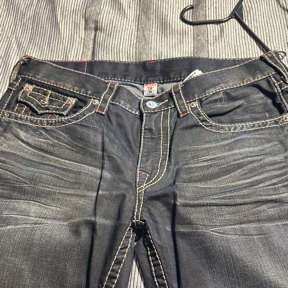True Religion Men's Dark Jeans with Contrast Stitching